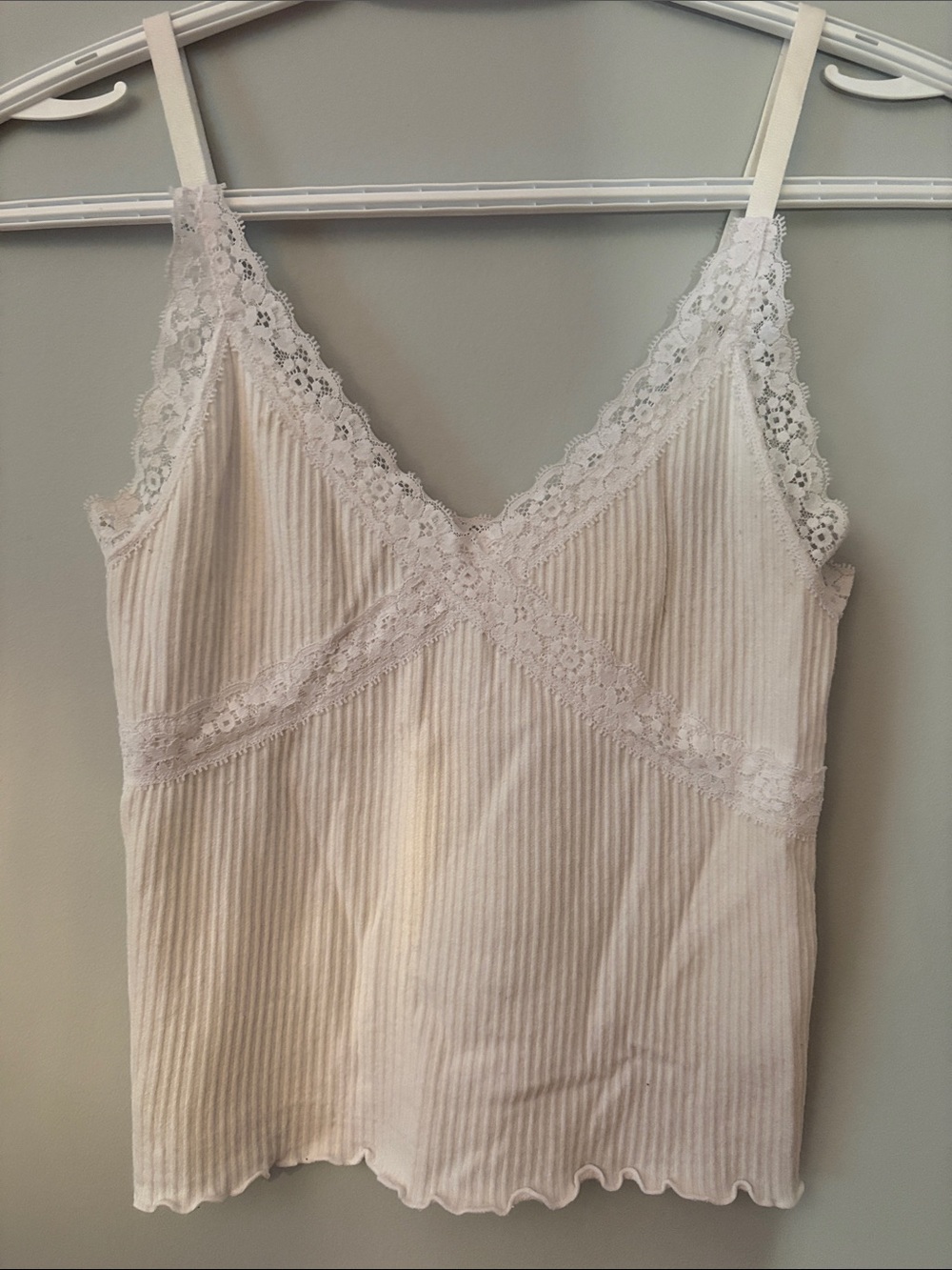 Forever 21 Cream Ribbed Lace Trim Camisole